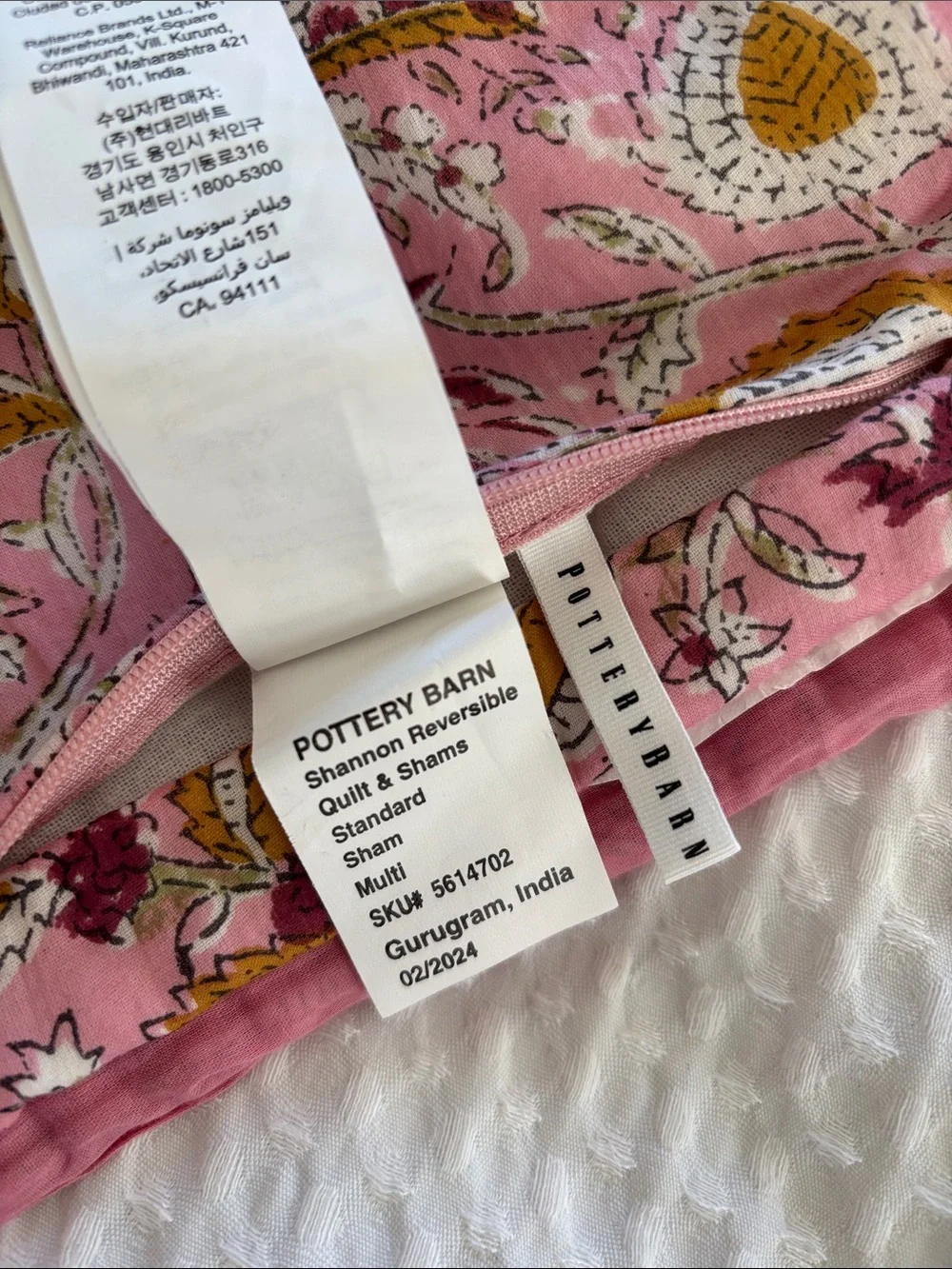 Pottery Barn Shannon Reversible Quilted Floral Pillow Shams Blue Pink Standard